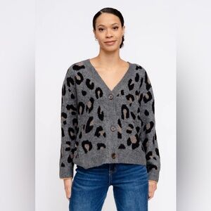 Olivaceous Quinn Button Front Leopard Cardigan